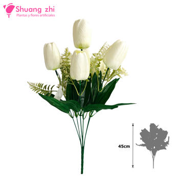 Ramo Santos Flor Tulipan 7 cabezas 45CM Alto Color Blanco