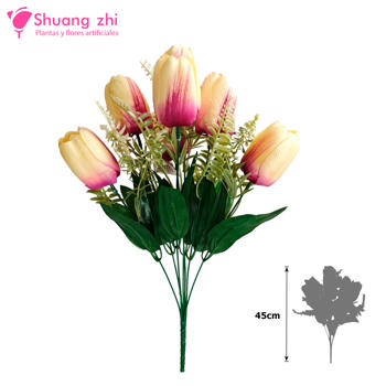 Ramo Santos Flor Tulipan 7 cabezas 45CM Alto Color Champan/Rosa