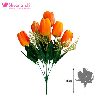 Ramo Santos Flor Tulipan 7 cabezas 45CM Alto Color Naranja