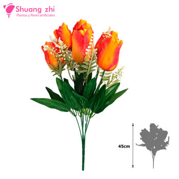 Ramo santos Tulipan 45cm 7 cabezas Color Naranja