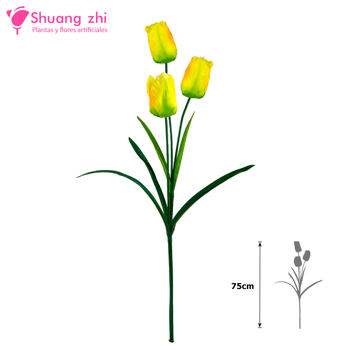Flor Largo Tulipan 75cm 3 cabezas Color Amarillo