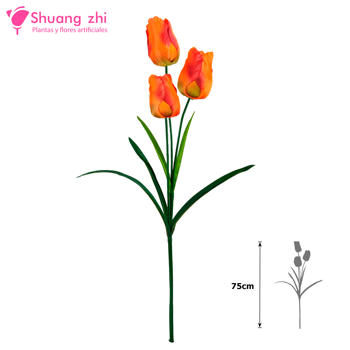 Flor Largo Tulipan 75cm 3 cabezas Color Naranja