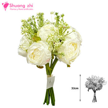 Flor Ramo Novia 32CM 10 Cabezas Color Blanco