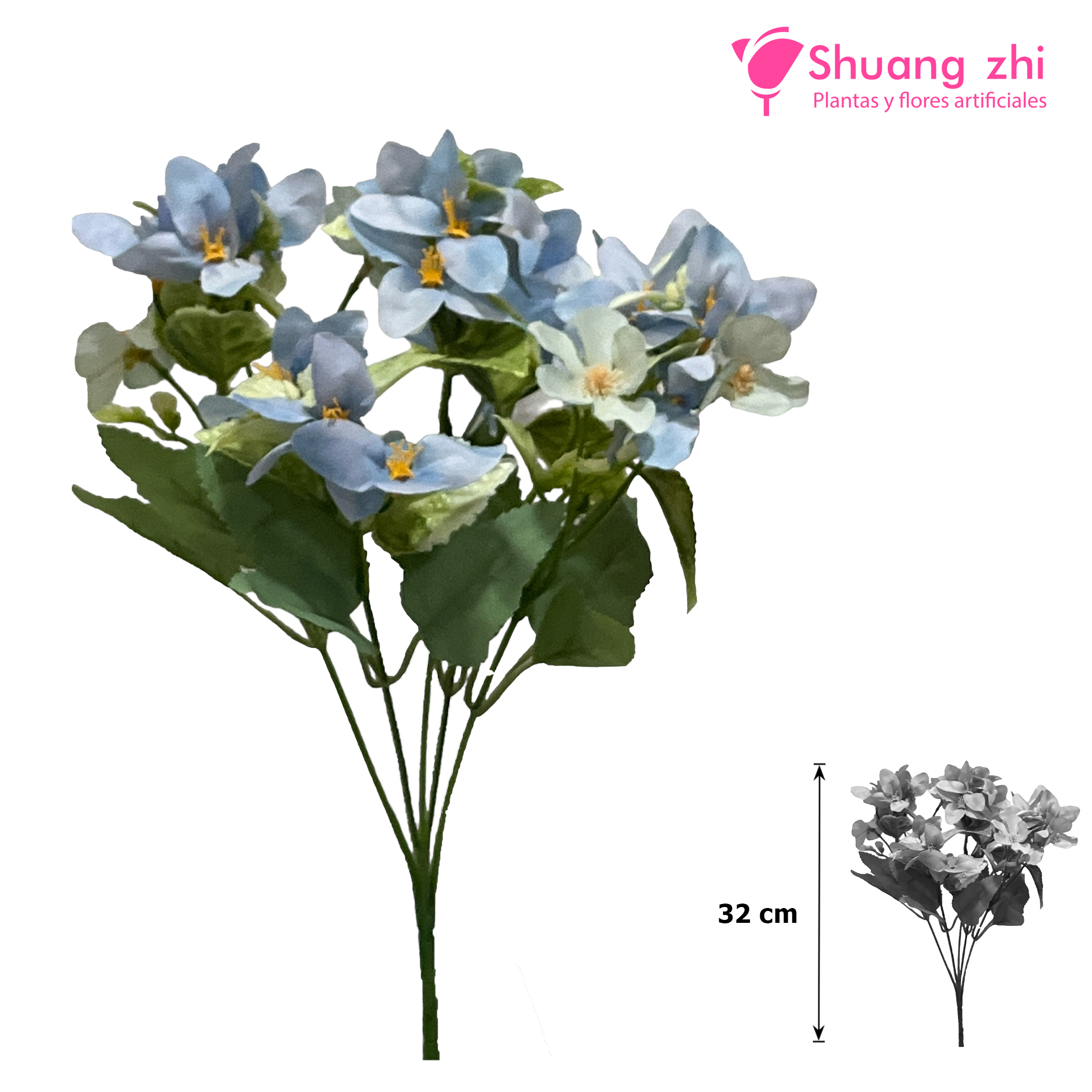 Flor Mini 5 Ramas 32CM Color Azul