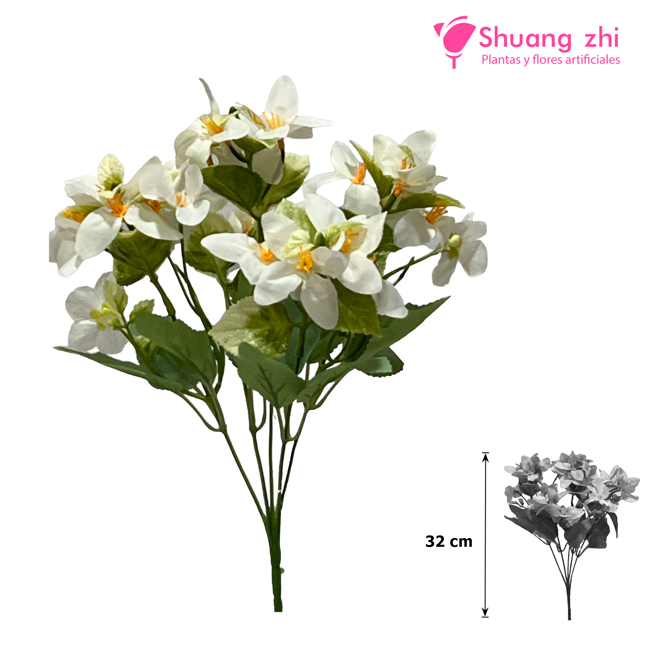 Flor Mini 5 Ramas 32CM Color Blanco