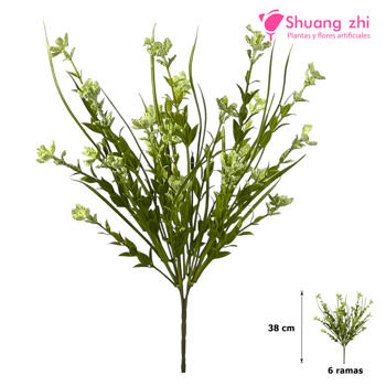 Flor Ramo Verde 38CM 6 Ramas con Polvo Verde