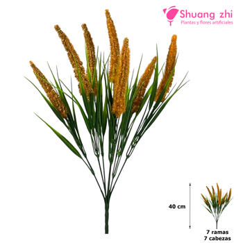 Flor Ramo Verde 40CM 7 Ramas con Polvo Mostaza