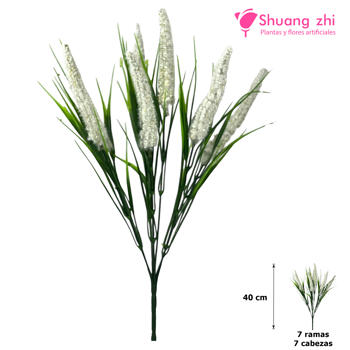 Flor Ramo Verde 40CM 7 Ramas con Polvo Blanco