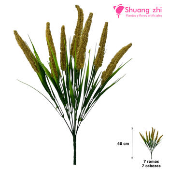 Flor Ramo Verde 40CM 7 Ramas con Polvo Mostaza Fuerte