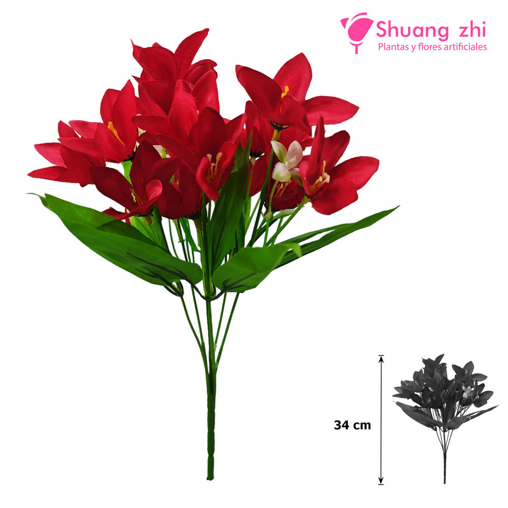 Flor Ramo Mini Lirio 34CM 6 RAMAS Color Rojo