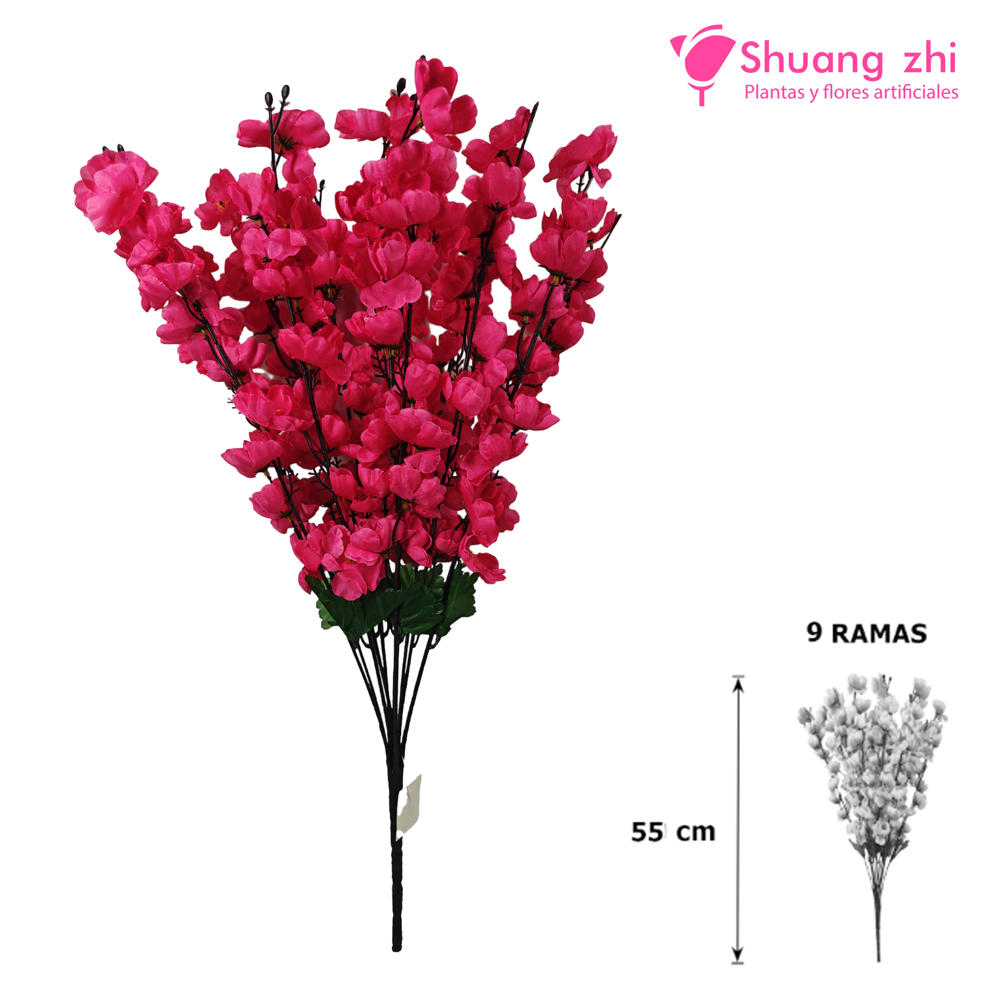 Flor Ramo Durazno 55CM 9 RAMAS Color Fucsia