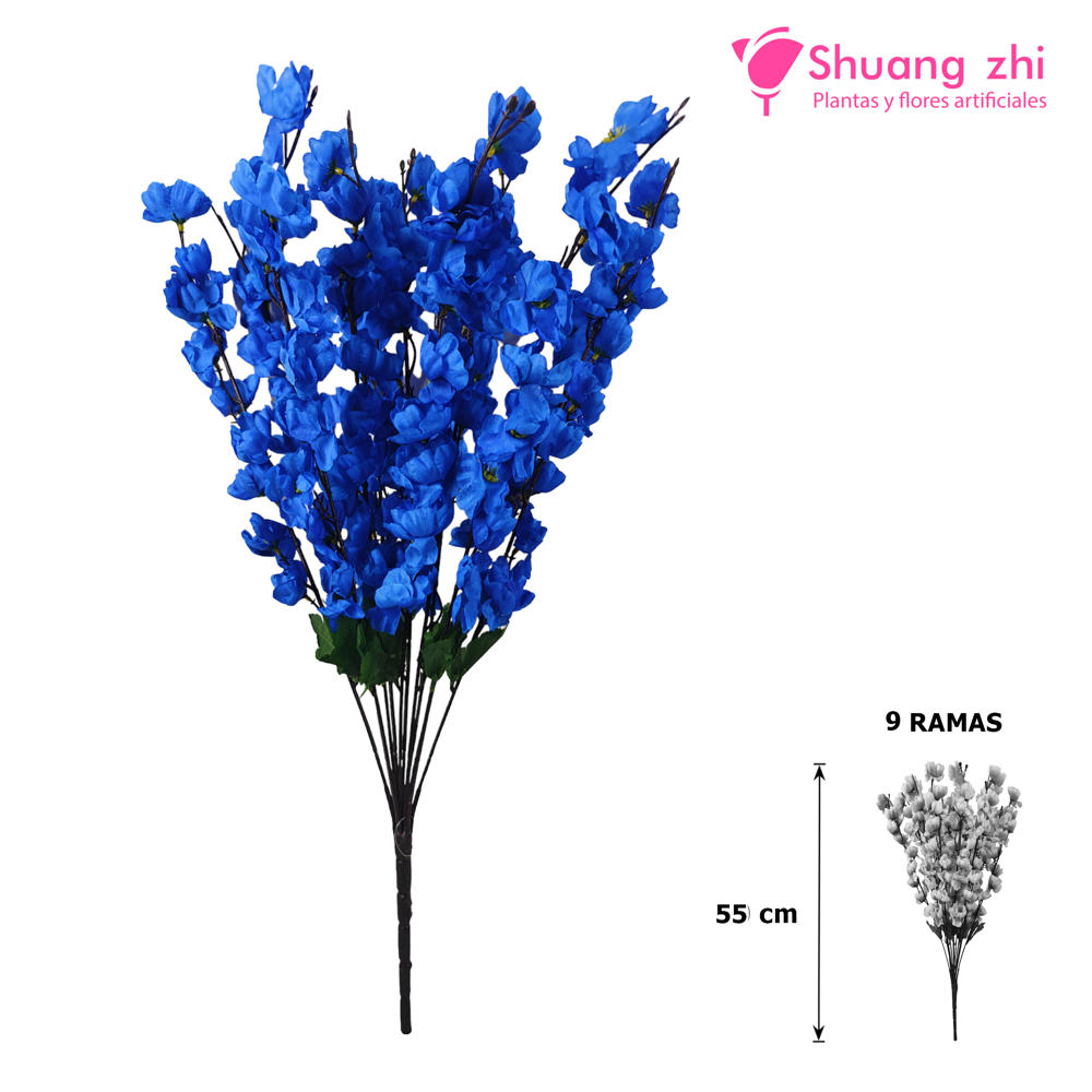 Flor Ramo Durazno 55CM 9 RAMAS Color Azul