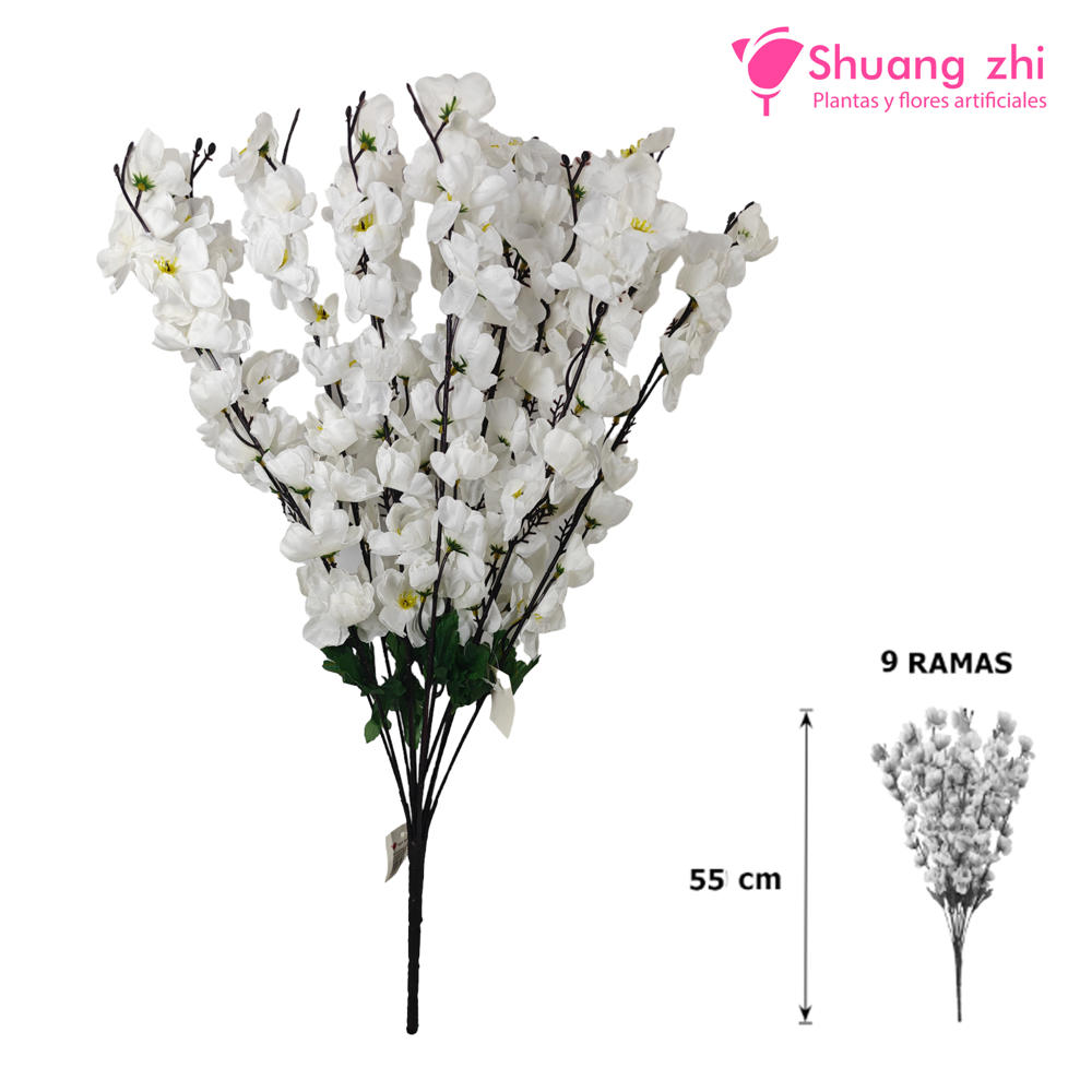 Flor Ramo Durazno 55CM 9 RAMAS Color Blanco