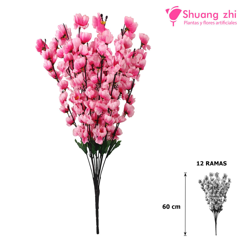Flor Ramo Durazno 60CM 12 RAMAS Color Rosa