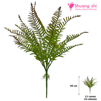 Rama Helecho 45 CM 11 Ramas Color Verde/Puntas Rojas