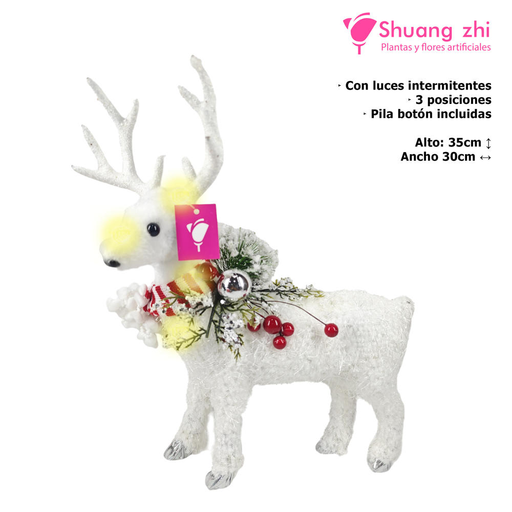 Muñeco Reno Blanco Nieve 35CM alto  30CM ancho con luces