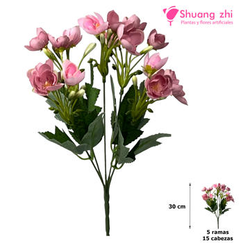 Flor mini 30CM 15 Cabezas Color Rosa Fuerte
