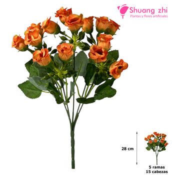 Flor mini 28CM 15 Cabezas Color Naranja