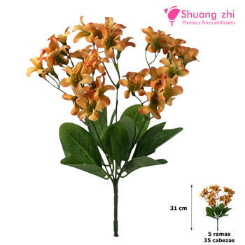 Flor mini 31CM 5 Ramas 35 Cabezas Color Naranja
