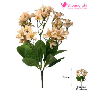Flor mini 31CM 5 Ramas 35 Cabezas Color Champan
