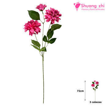 Flor Vara Dahlia 72CM 3 Cabezas Color Fucsia