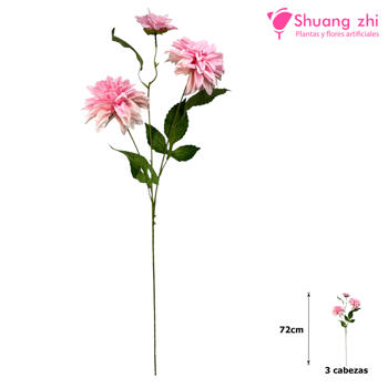 Flor Vara Dahlia 72CM 3 Cabezas Color Rosa
