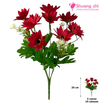 Flor mini 35CM 10 Cabezas Color Rojo