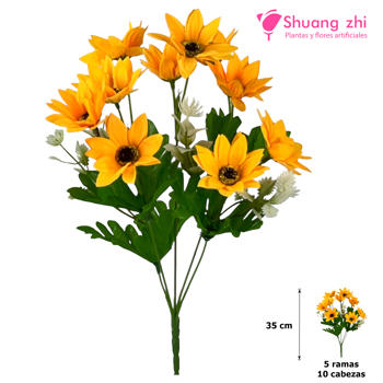 Flor mini 35CM 10 Cabezas Color Amarillo