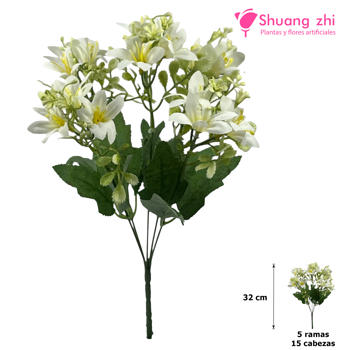 Flor mini 32CM 5 Ramas 15 Cabezas Color Blanco