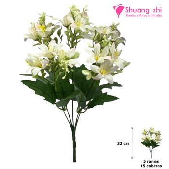 Flor mini 32CM 5 Ramas 15 Cabezas Color Blanco/Rosa