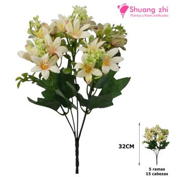 Flor mini 32CM 5 Ramas 15 Cabezas Color Beige