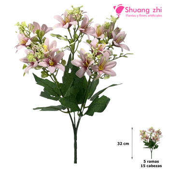 Flor mini 32CM 5 Ramas 15 Cabezas Color Rosa