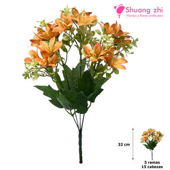 Flor mini 32CM 5 Ramas 15 Cabezas Color Naranja
