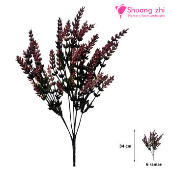 Flor mini lavanda 34CM 6 Ramas Color Granate
