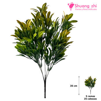 Flor mini Polvo 35CM 5 Ramas 25 Cabezas Color Verde/Naranja