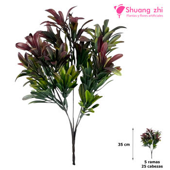 Flor mini Polvo 35CM 5 Ramas 25 Cabezas Color Verde/Morado