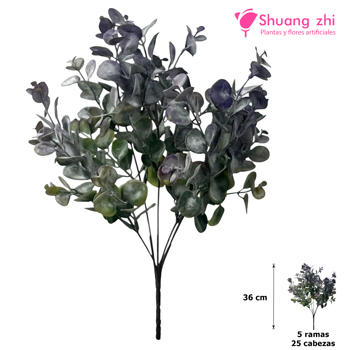 Flor Mini Eucalipto Rama 36CM Color Verde/Lila