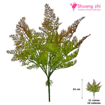 Rama Helecho 41 CM 11 Ramas Color Verde Puntas Rojas