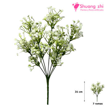 Flor mini Cabezas mini 31CM 7 Ramas Color Blanco