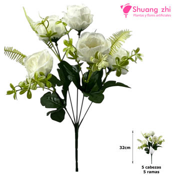 Flor Mini 32CM 5 Ramas Color Blanco