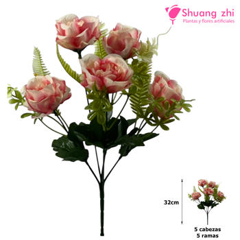 Flor Mini 32CM 5 Ramas Color Rosa/Blanco