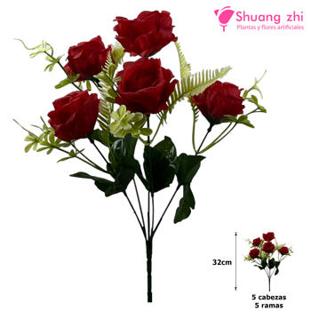 Flor Mini 32CM 5 Ramas Color Rojo
