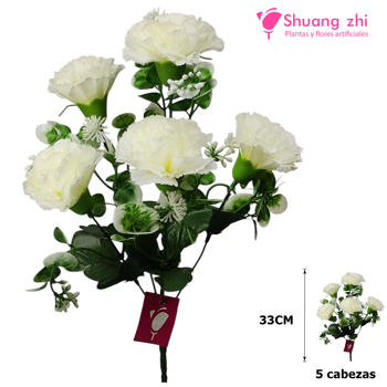 Flor mini clavel 33CM 5 cabezas color Blanco