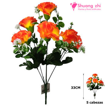 Flor mini clavel 33CM 5 cabezas color Naranja