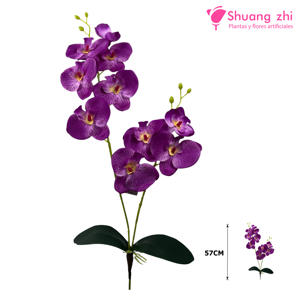 Rama de Orquídea Flor Tela Hoja silicona 57CM Color Lila