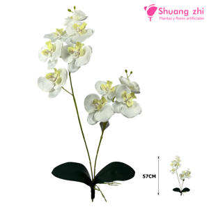 Rama de Orquídea Flor Tela Hoja silicona 57CM Color Blanco