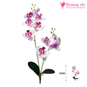 Rama de Orquídea Flor Tela Hoja silicona 57CM Color Blanco/Lila