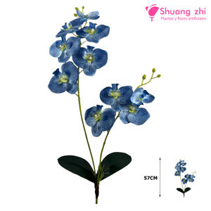 Rama de Orquídea Flor Tela Hoja silicona 57CM Color Azul