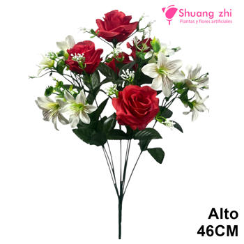 Ramo Santos de Rosas y Lirios Rojo Blanco - Alto 46 cm