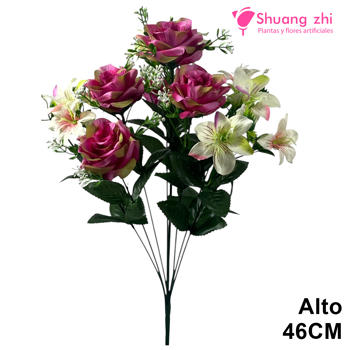 Ramo Santos de Rosas y Lirios Blanco Lila- Alto 46 cm